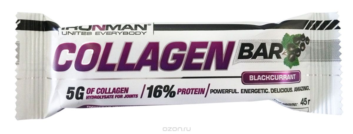 Батончик Ironman "Collagen Bar", черная смородина, темная глазурь, 45 г